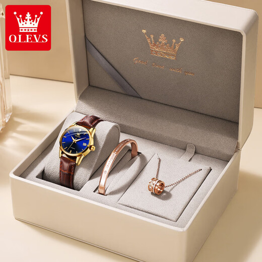 Oleeis Olevs Schweiz zertifiziert Top Ten berühmten Uhren für Männer vollautomatische mechanische Uhren leuchtende wasserdichte Herrenuhren für den Freund Brown Leder Blue Face - Upgrade Collector's Version 6629 Frauen [lebenslange Garantie]