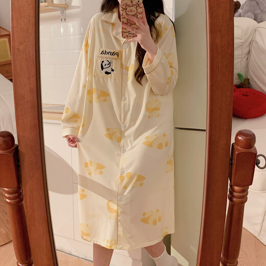 Ou Luxi with breast pad waiting for delivery for pregnant women's nightgown for women with long sleeves for spring and autumn confinement clothes before and after delivery, can be breastfeeded and loosely worn outside. MXR12004 2XL code (recommended 140-160Jin [Jin equals 0.5 kg])