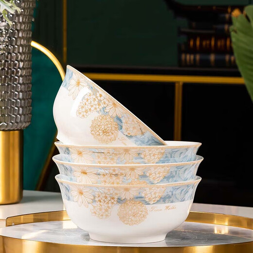 Haoya Jingdezhen Ceramic Rice Bowl Noodle Bowl Large Capacity Soup Bowl Good-looking Home Time Walk 6 Inch 4 Pack