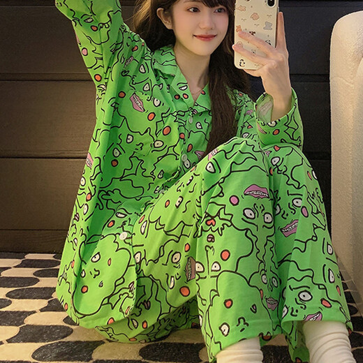 YIMENGTO伊门驼灵能睡衣女春秋季款长袖搞怪小酒窝卡通学生家居服套装 826#双长皱布镜音双子 M
