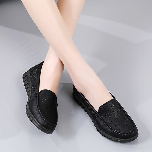 2023 Spring and Summer Mom Shoes Soft Soled Casual Fashion Shoes Comfort Shoes Middle-aged and Elderly Granny Shoes Anti-Slip Dancing Shoes Black 37