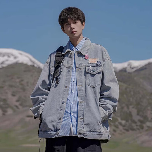 POUM men's joint denim jacket men's autumn new Hong Kong style retro loose casual couple work clothes jacket CRB-2035 black XL