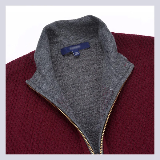[Jijia] Winter warm half turtle neck thick pure cardigan cardigan men's zipper knit sweater sweater jacket Burgundy 165/S