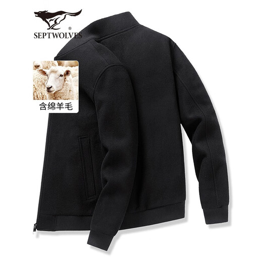 Sieben Wolf Jacke Herren Baseball Neck Wolle Jacke Herren Frühling warm warm bequeme windprofessionelle Jacke Single Jacke Herrenkleidung 001 (schwarz) 175/92a (xl)