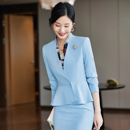 安依莲美容院工作服珠宝店西装套裙两件套春季职业装女人味西服工装制服 2987白色西装+653短群 2XL