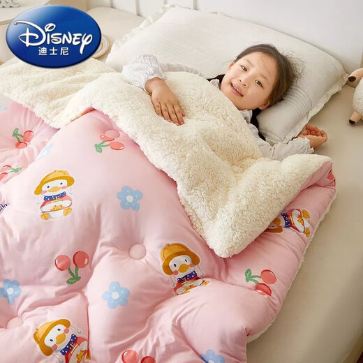 Disney Children's Quilt Autumn and Winter Thickened Baby Kindergarten Nap Quilt Newborn Baby Blanket Cover Cherry Pink Lamb Velvet Blanket Quilt 120X150cm Three-layer Quilt