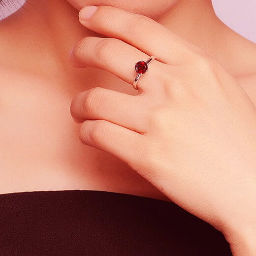 Timebetter natural garnet silver ring for women, light luxury, fashionable red women's ring, lucky zodiac year engraving and gift certificate, natural garnet silver ring/gem diameter about 6mm
