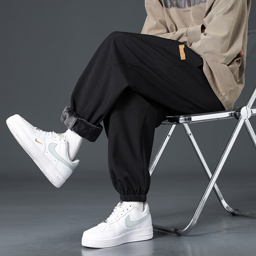 Dingfengbaoluo warm casual pants men's autumn and winter heavyweight velvet thickened ankle windproof fashionable sanitary trousers DFK42 black XL