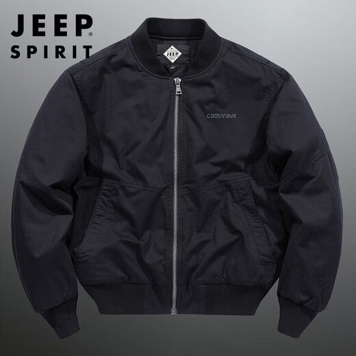JEEP SPIRIT Jeep flagship thick bomber jacket men's autumn and winter outdoor leisure pure cotton washed cotton and thickened cotton jacket black (cotton and thickened) XL /135-150Jin Jin equals 0.5 kg