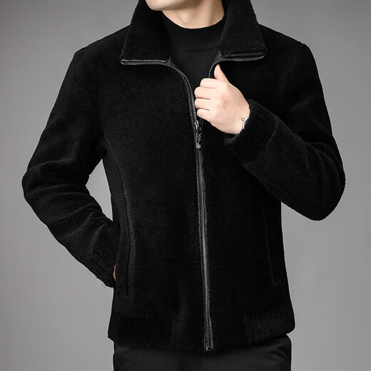 NOSSKISS light luxury brand woolen jacket men's winter lapel solid color trendy fur all-in-one pure wool business jacket military green L 175 (suitable for 135-150 Jin Jin equals 0.5 kg)