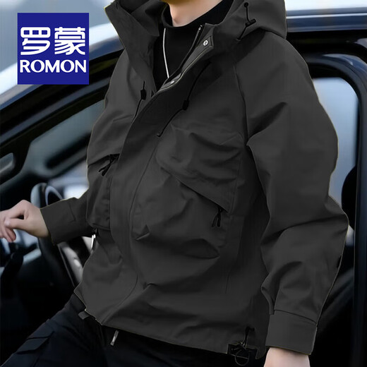 ROMON functional wind outdoor jacket men's spring and autumn new workwear hooded jacket men's windproof mountaineering clothing travel regular style - fluorescent green L size (recommended 110-130 Jin Jin equals 0.5 kg)
