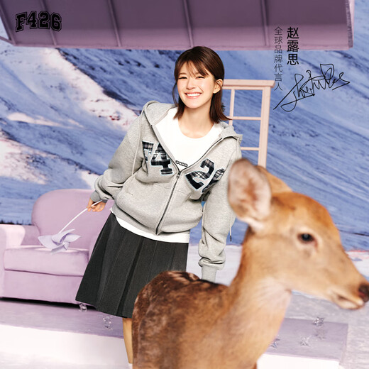 F426 Zhao Lusi and Xu Yan same style national fashion brand autumn loose large logo plaid patch embroidered sweatshirt floral gray M