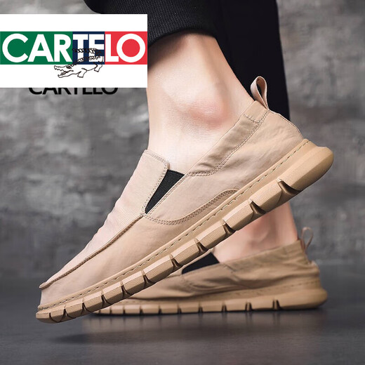 
CARTELO spring and summer men's shoes lazy cloth shoes men's versatile trendy canvas shoes lightweight soft sole one foot big size casual shoes men khaki 42