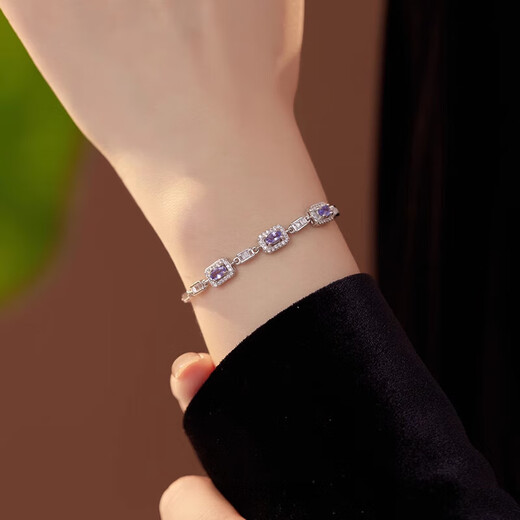 Fat Donglai Quality Tanzanite Bracelet Streaming Purple Star Natural Silver Women's Design Niche Jewelry Gift Streaming Purple Star Bracelet Extension Chain (Hand Size 13-19