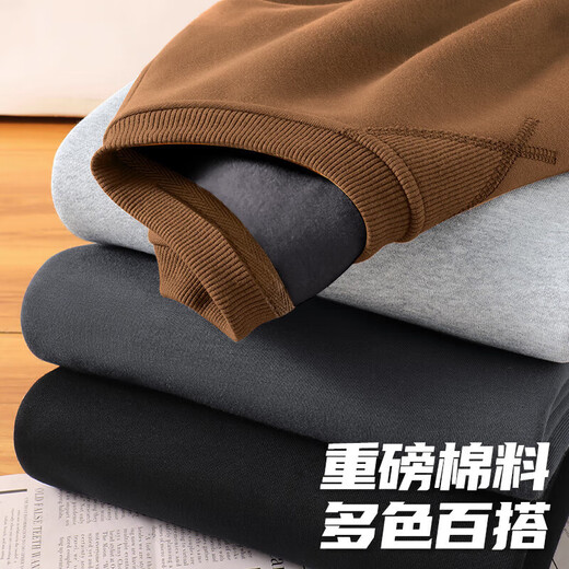 JEANSWEST LIFE Jeans velvet sweatshirt men's autumn and winter thickened warm jacket triangle design heavy gray round neck top