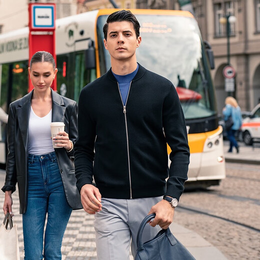 Mr. Bu spring and autumn new style wool cardigan jacket long-sleeved solid color clothes middle-aged men's clothing BT12016 deep sea blue L (175)