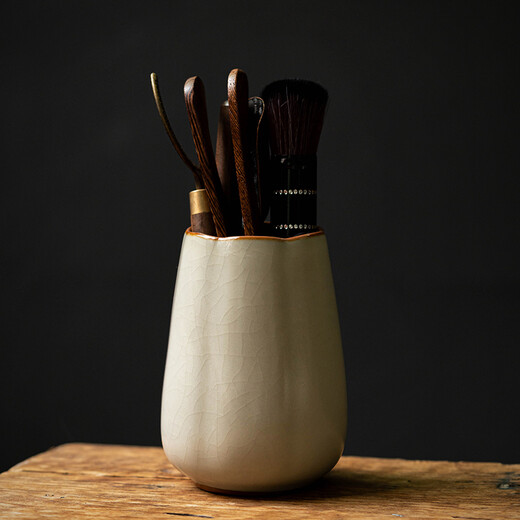 Xi Yuanji Beige Ru Kiln Melon Edge Tea Ceremony Six Gentlemen Kung Fu Tea Supplies Accessories Tea Making Tools Tea Knife Tea Clamp Tea Brush Spoon Beige Ru Kiln Melon Edge Tea Ceremony Tube + Ebony Accessories