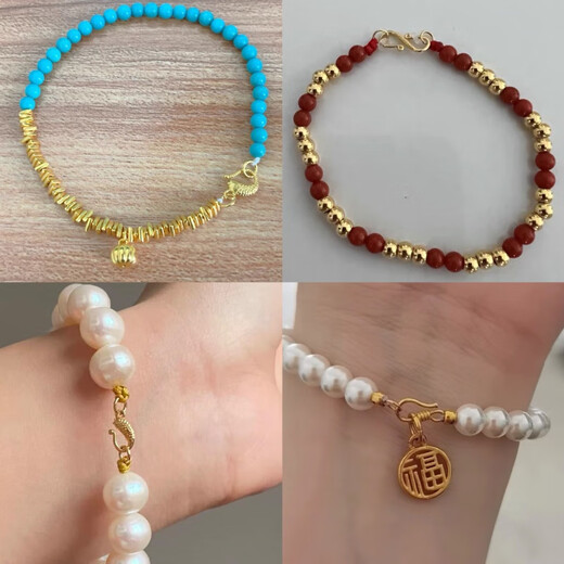 Fat Donglai's same 18K gold buckle head S buckle double circle bracelet necklace OT buckle connecting buckle diy handmade 4*7 small lobster clasp + 2 3.0 thick circles