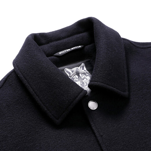 Siete Wolf Jacket Men's Lapel Woolen Wool Wool Wool Commuter Commuter Simple Slimming Wind-Probar Chaqueta individual ropa para hombres 102 (azul oscuro) -1733 Modelo 165/84a (M)