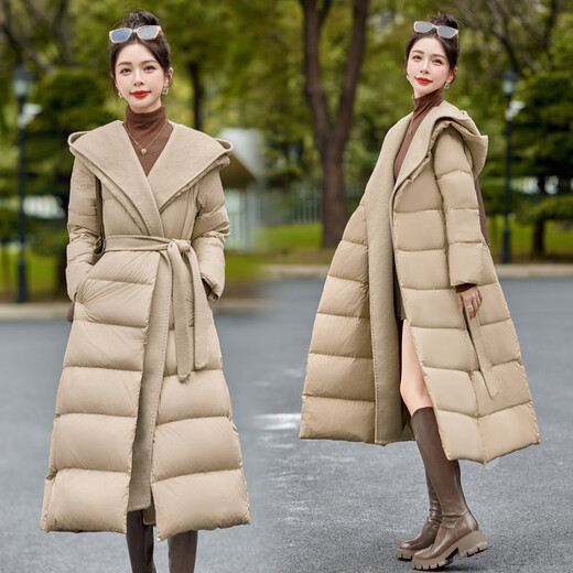 MARKYINXIANG高级感可脱卸羊绒羽绒服2025冬季新款90白鸭绒外套大码保暖羽绒衣 卡其 YJLY1396A L