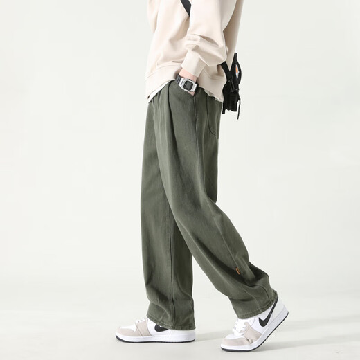 Pinfengbaoluo Freizeithose Baumwolle lose geraden Hosen Frühling und Sommer Weitbein Arbeitshose Herren HM9901 Military Green L.