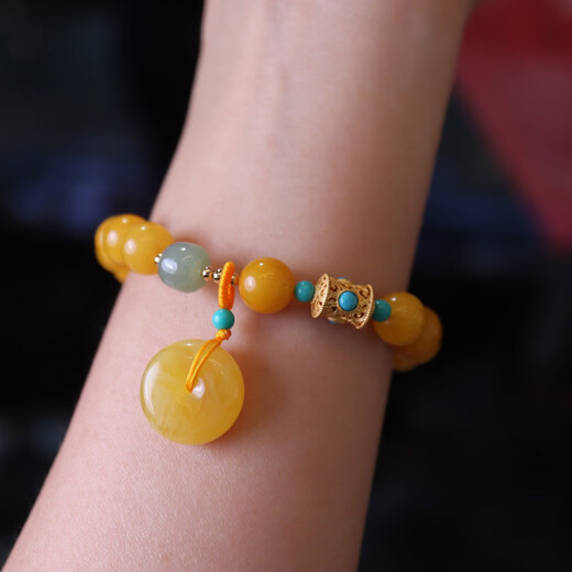 Longyin beeswax bracelet amber bracelet for women and men safety buckle turquoise with Hetian jade bucket beads birthday gift CS 8MM beeswax bracelet safety buckle