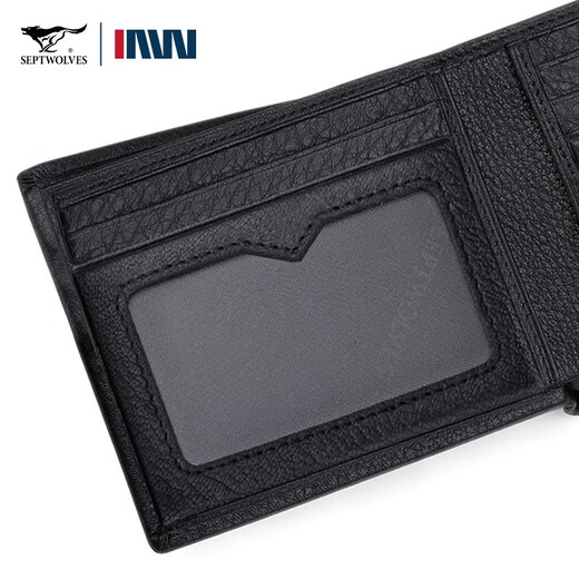 
Seven Wolf Deerskin Wallet Men's Short Leather Casual Wallet Multi-Card Gift Box Father's Day Gift Practical Gift for Dad Black-Gift Box Pack