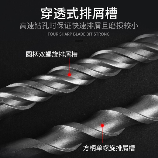 Zhongshou electric hammer drill bit cross impact drill bit concrete through wall round handle square handle through the wall to lengthen four pits two pits two slots square handle 18*200