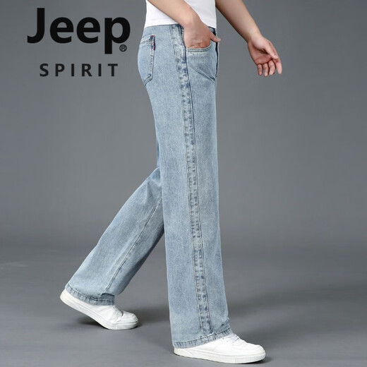 JEEP SPIRIT春秋大码宽裤脚口男士直筒牛仔裤阔腿裤大脚粗腿潮流春季新款男裤 688浅色 35 腰围2尺8