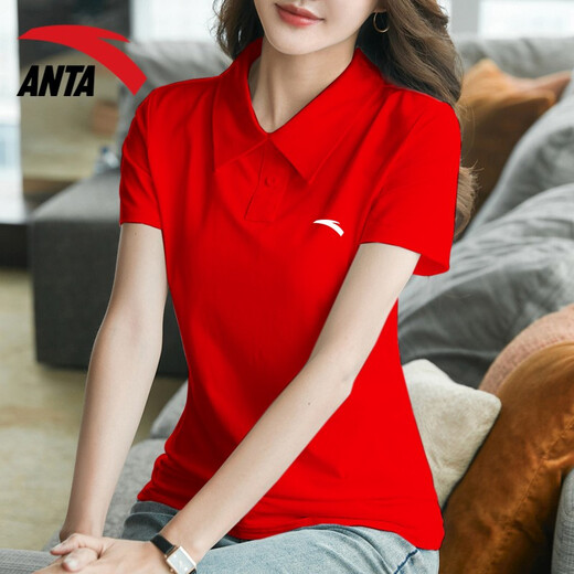Anta kurzärmeligte T-Shirt für Frauen 2022 Sommer neuer loser atmungsaktives Lampen-Polo-Hemd Fitness leichte Eis Seide Schnelle Trocknen im Freien im Freien im Freien im Freien im Freien T-Shirt Casual Sportswear -4A14066 Klassiker Red S/160