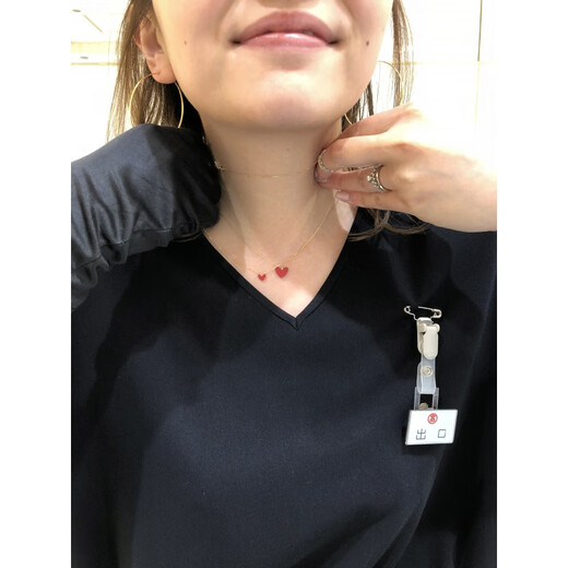Fat Donglai's same 18k gold red heart necklace purchased from Japan for little girl, yellow size, small red heart, small size