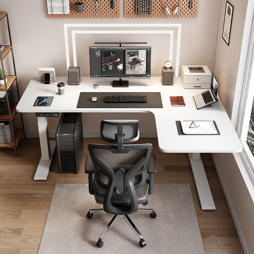 Corner electric lift table home study table office desk workbench gaming table black lift desk computer table left corner/white environmentally friendly board 140*100cm dual motors