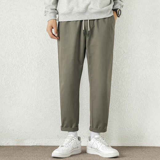 Jean-Vis Summer Nuevo pantalones casuales para hombres sueltos rectos 2025 Nuevos pantalones de verano de nueve puntos cómodos 9904 caqui gris + 9904 claro caki m