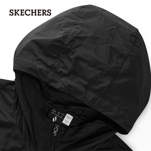 Skechers Men's Windbreaker Hooded Zipper Short Quick-Drying Sun Protection Jacket Versatile Top P224M032 Carbon Black/0018 L