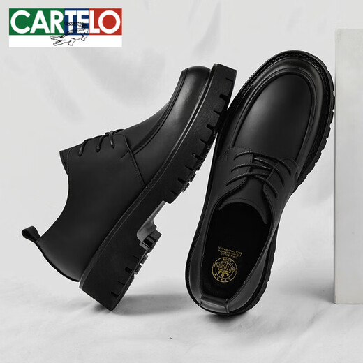 Cartelo Lederschuhe für Männer im Herbst Neue echte Ledergeschäft Formale Wear Männer lässige Männer lässig vielseitig dicke Sohle Big Head Derby Schuhe Schwarz 6625 Vier-Jahreszeiten Modell 38 Standard Lederschuhgröße