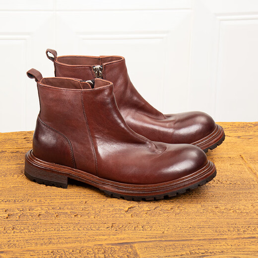 Caplost Horse Leather rétro Men's Chelsea Boots Side Zipper Goodyear Craft Mancheve Geatin Leather Martin Boots Boots Heavy Duty Broots Dark Brown 43 (265 mm)