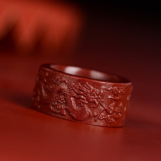 Xinyou Cinnabar Ring Ring Double Dragon Playing with Pearls Natural Red Ring Zodiac Year Men's Jewelry Women's Ring Ring (Inner Diameter 19mm)