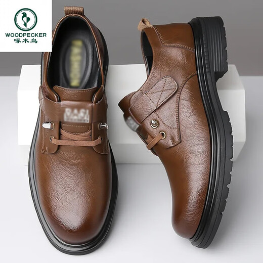 Woodpecker men's autumn breathable British style formal leather shoes trendy versatile soft sole casual shoes retro men's workwear shoes 9909 black 39