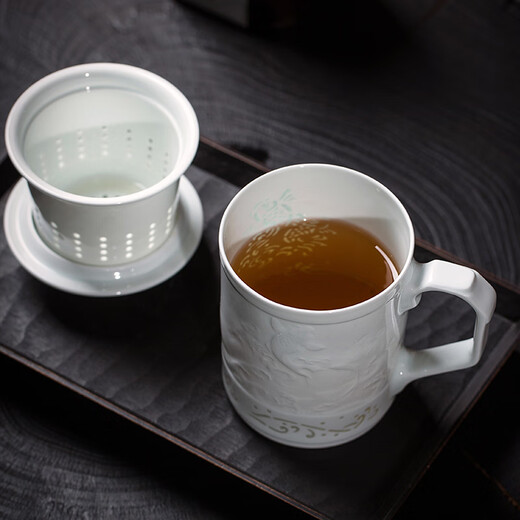 Gold inlaid jade Huang Shouliang handmade tea cup Jingdezhen Yingqing carved business office home tea cup gift giving good luck