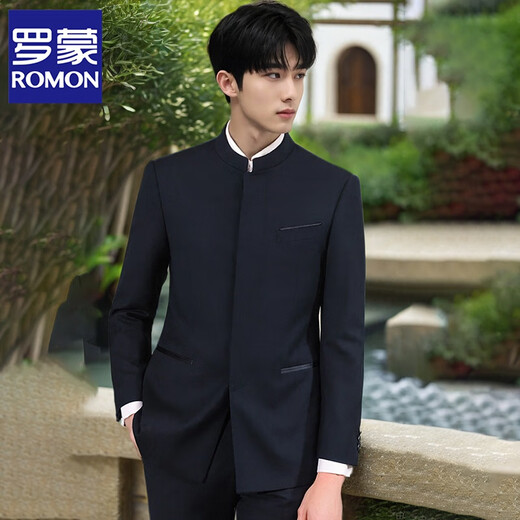 ROMON (ROMON) slim-fitting standing collar young Zhongshan suit men's groom wedding Chinese suit suit Chinese style gentleman suit dress Black [suit + pants + shirt] three-piece set XL