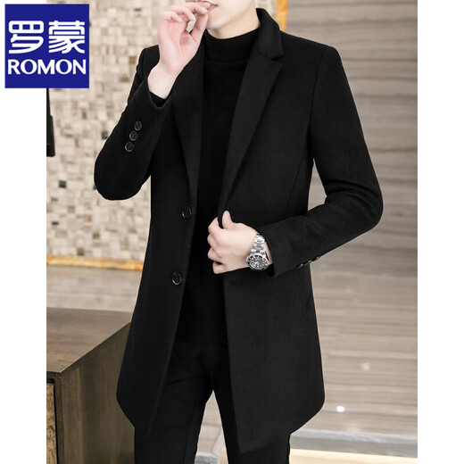 Romon High-End-Wollmantel Wollschichtmantel mit mittlerer Länge koreanischer Art schlanker Herbst und Winter verdickter lässiger 881 Verdickter schwarz 2xl