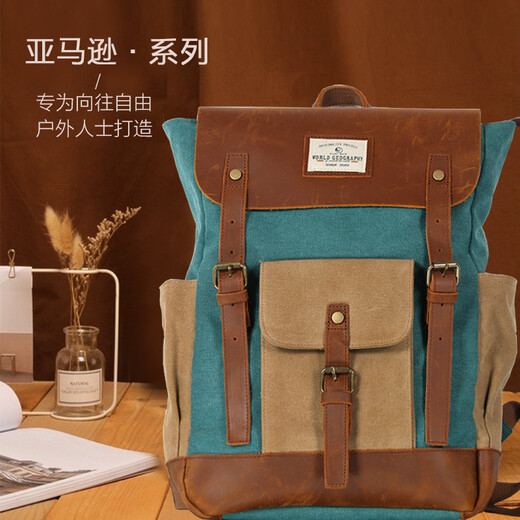 World Geography Leather Backpack Men's Retro's Retro Casual Backpack ordinateur portable de 15,6 pouces toile d'étudiant Sac à école d'étudiant Green