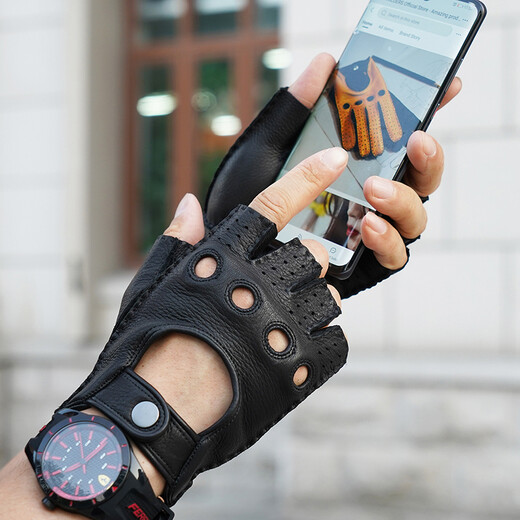 Lootis NOOLDERS men's half-finger retro driving deerskin gloves retro motorcycle riding driving gloves half thin black M size