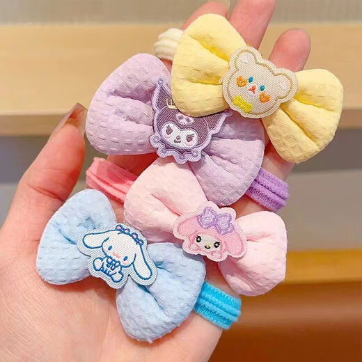 Jisenjia's cute Kuromi children's bow towel hair band rubber band ball head does not hurt the hair high elastic hair rope children's bow Kuromi 2 pieces