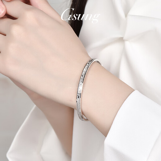 GsunG platinum bracelet women's new model PT950 double nail sandblasted bracelet platinum bracelet couple style fashionable and shiny. Priced by gram, please contact customer service before bidding for gold price.