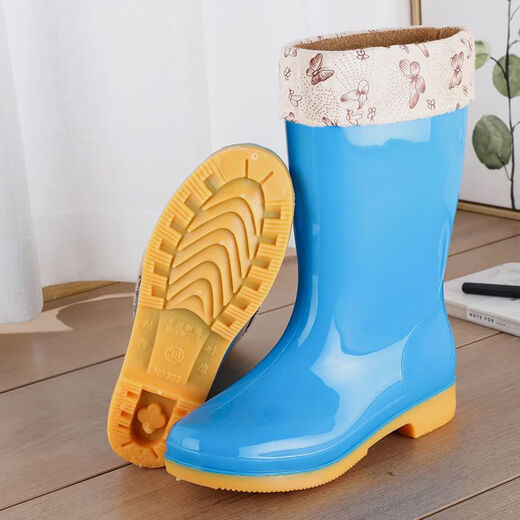 Qisiman Nouveau tube moyen Plus Velvet Boots de pluie Bottes de pluie Chaussures imperméables Chaussures en caoutchouc Overshoes Bottes d'eau Fomes Fashion Adulte Adulte Anti-Slip Bottes de pluie du tube Sky Bleu Mid-tube [Velvet gratuit] 37