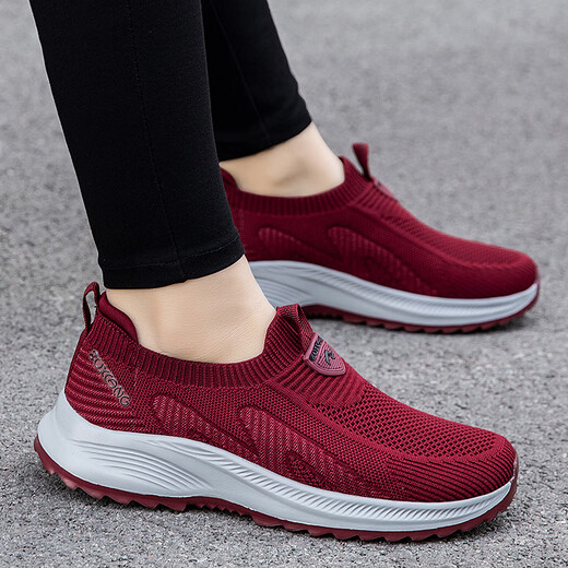 Zuli Jianai Daddy Old Man Shoes for Women Summer Old Beijing Cloth Shoes Soft Sole Anti-Slip Wide Breathable One-Piece Mom Shoes for Women 6605 Jujube Red Women's Style (Send Socks) Hot Sale 37