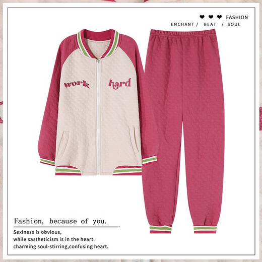 Qianzhiya (Qianzhiya) Pyjamas für Mädchen im Herbst und Winter verdickte reine Pure Cotton Mezzanine Langarmed Home-Kleidung sowie Baumwollluft-Baumwollwärme dünne Baumwollset MFT-15272# Frauen M/160