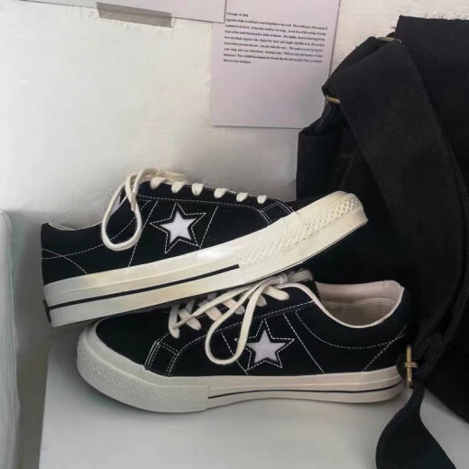 Jinbiao five-pointed star black 2021 new retro male and female students versatile Korean version ulzzang Hong Kong style ins canvas shoes male star low state-black 42 men