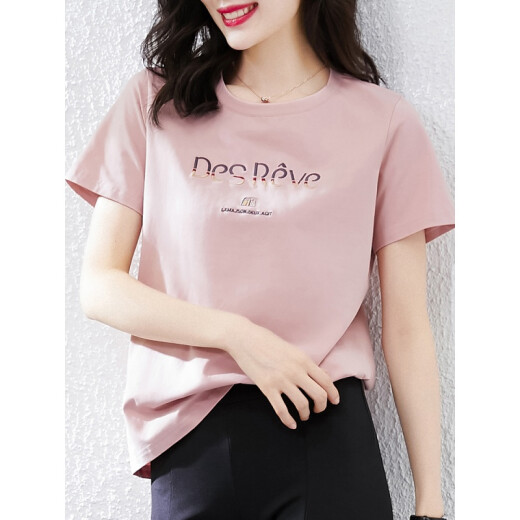 Camiseta de manga corta a rayas de verano de NY-RCE para el nuevo estilo coreano de mujeres, versátil y versátil con rayas a media manga tostada 1DS009 Pink Blue Strip + 9764 White 2xl